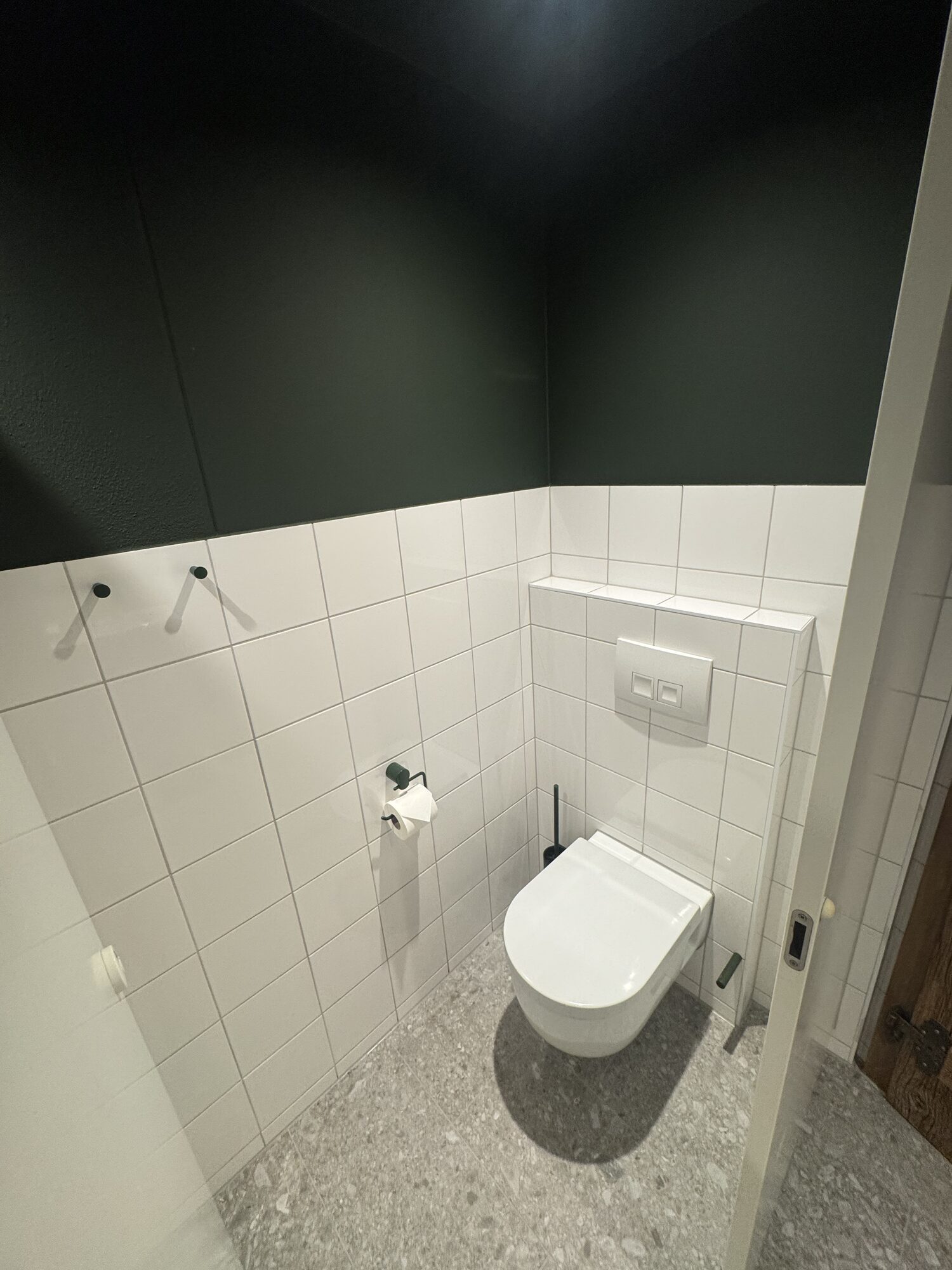 Wand-WC mit farblich angepasster Ausstattung im Gastro-Bereich